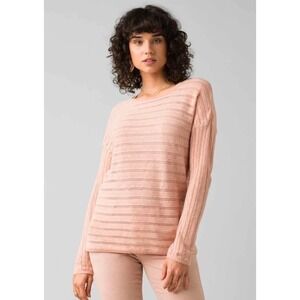 prAna Womens XL Peach Pointelle Stripe Lightweight Long Sleeve Knit Sweater